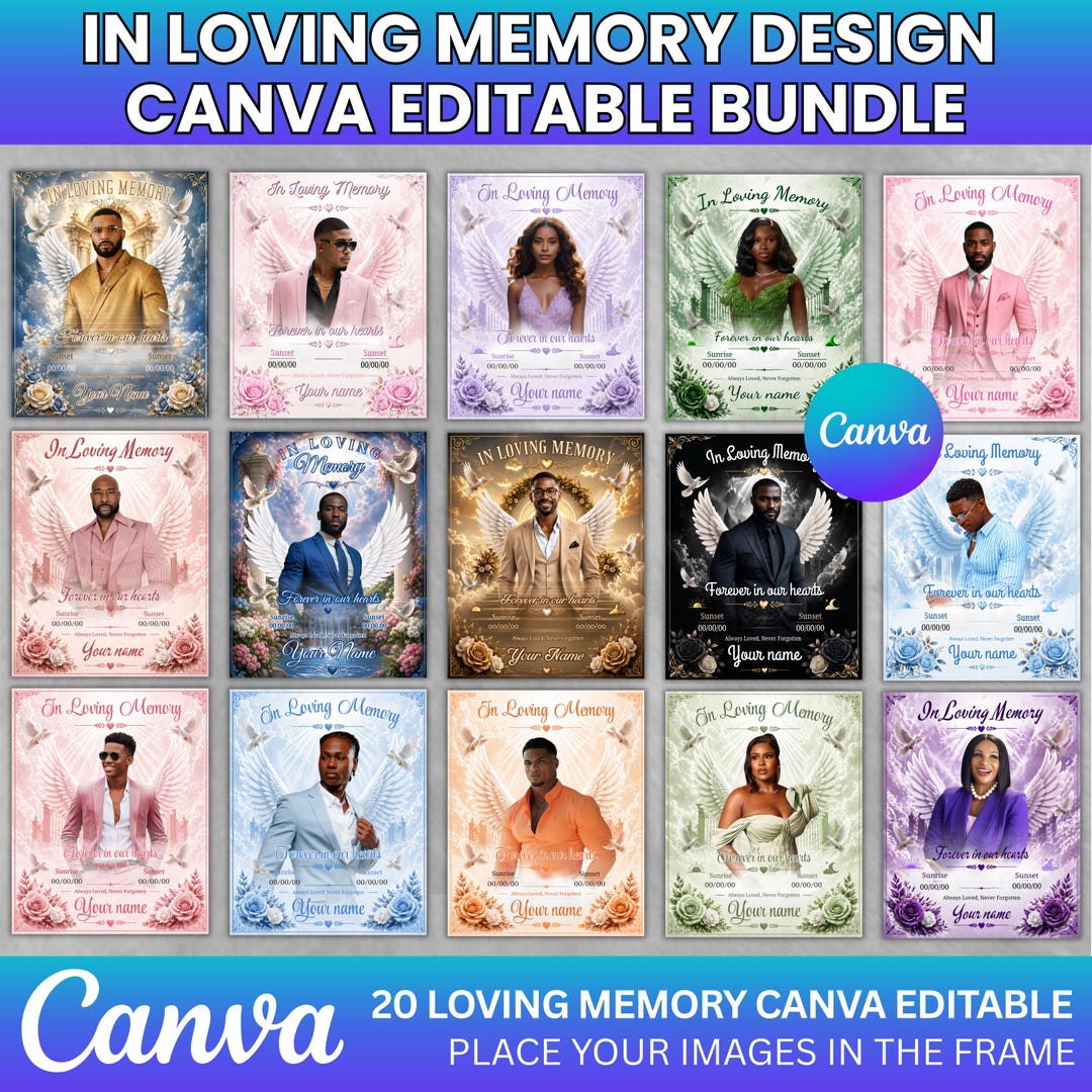 In Loving Memory Canva Editable Bundle, Funeral Memorial Templates ...