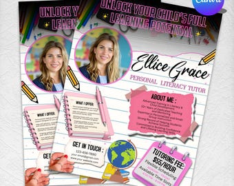 Tutoring Services Flyer, Summer Tutor Flyer, DIY Flyer Template, Elementary & Middle School Tutor, Canva Editable