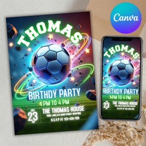 Soccer Birthday Invitation, Soccer Party Invite, Football Birthday Evite, Soccer Party Invitation, Boy Birthday Party, Canva Editable