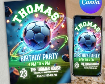 Voetbalverjaardagsuitnodiging, voetbalfeestje uitnodigen, voetbalverjaardagsfeestje, voetbaluitnodiging, verjaardagsfeestje jongen, bewerkbaar canvas