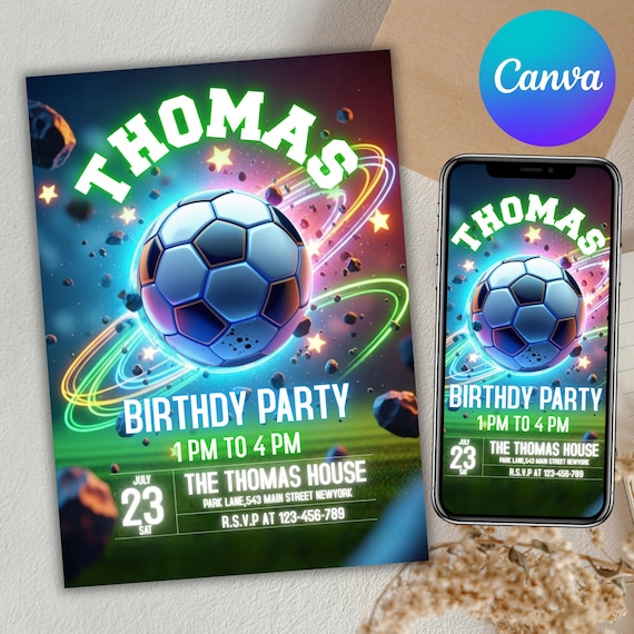Soccer Birthday Invitation, Soccer Party Invite, Football Birthday Evite, Soccer Party Invitation, Boy Birthday Party, Canva Editable