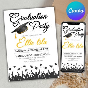 Graduation Party Invitation, Graduation Invitation, Digital Graduation Party Invitation, High School, Graduation Party, Canva Editable