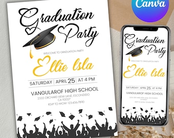 Graduation Party Invitation, Graduation Invitation, Digital Graduation Party Invitation, High School, Graduation Party, Canva Editable