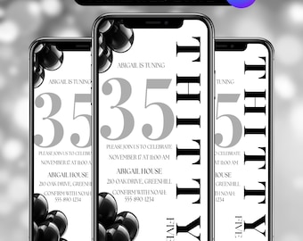 Bold Black & White Birthday Invitation Video, Animated Party Invite, Digital Birthday Dinner Evite, Modern Luxury Design, Instant Download