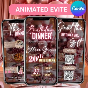 Birthday Dinner Invitation Evite, Birthday Dinner, Digital Birthday Party Invite, Text, Birthday Party, text Evite, Canva Editable