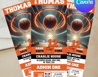 Baseball Ticket Invitation, VIP Game Time, Basketball Court Design, Basketball Party Ticket Invite, Sports Party Invite, Canva Editable