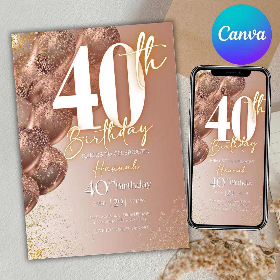 Forty Birthday Invitation, 40th Birthday Invite, Fortieth Template ...