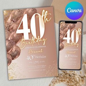 Invito per il quarantesimo compleanno, invito per il quarantesimo compleanno, modello per il quarantesimo, invito tramite messaggio di testo, invito digitale, invito telefonico, modificabile con Canva