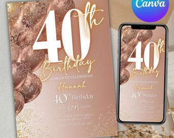 Forty Birthday Invitation, 40th Birthday invite, Fortieth Template, Text Message Invitation, Digital Invite, Phone Invite, Canva Editable