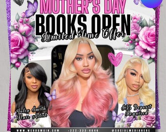 Mothers Day Booking Flyer, May Booking Flyer, Hair Lash Nail Appointment Flyer, Beauty Salon Book Now Template, DIY Text, Instant Download