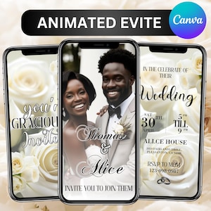 Animated Wedding Invitation, Wedding Party Evite, Wedding Video Invitation, Digital Invite Video Save the Date, Canva Editable