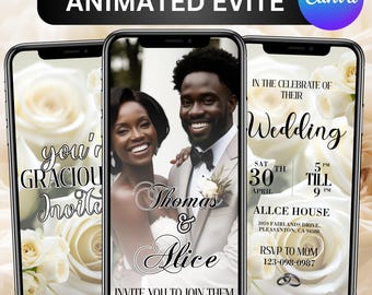 Animated Wedding Invitation, Wedding Video Invite, Digital Wedding Evite, Wedding Party Invitation, Save The Date Video, Canva Editable