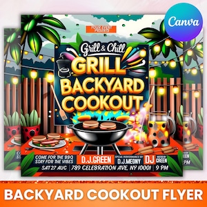 Backyard Cookout Flyer, BBQ Flyer, Summer Cookout Flyer, DIY Design Template, Food Flyer, Social Media Flyer, Party Flyer, Canva Editable