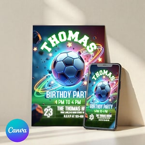 Soccer Birthday Invitation, Soccer Party Invite, Football Birthday Evite, Soccer Party Invitation, Boy Birthday Party, Canva Editable