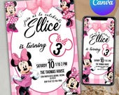 Pink Minnie Mouse Birthday Invitation, Pink Minnie Invitation, Minnie 3rd Birthday, Mouse Birthday, Trending Birthday, Canva Editable