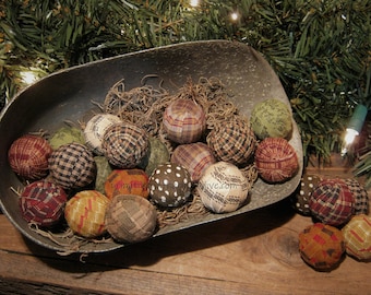 12 Mini Read Description Hand Wrapped RAG BALLS Primitive Farmhouse Homespun Bowl Filler Tucks Ornies Ornaments