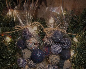 Gathering Cello Bag of 10 Navy Blue Hand Wrapped Rag Balls NO STYROFOAM Primitive Handmade Bowl Filler Tucks Ornies