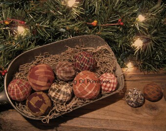 10 Brown Harvest Hand Wrapped Rag Balls NO STYROFOAM Primitive Handmade Bowl Filler Tucks Ornies