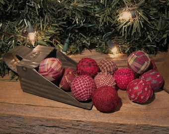 Bag of 12 Mini RED RAG BALLS Primitive Farmhouse Handmade Bowl Filler Tucks Ornies Ornaments (Read Description)