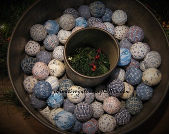 12 Mini Blue Hand Wrapped RAG BALLS Read Description Primitive Farmhouse Homespun Bowl Filler Tucks Ornies Ornaments