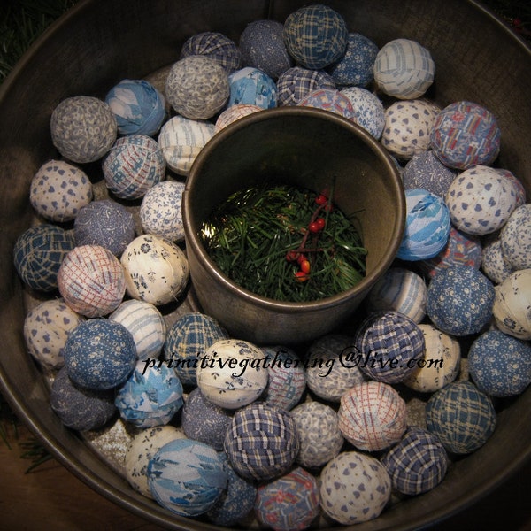 12 Mini Blue Hand Wrapped RAG BALLS Read Description Primitive Farmhouse Homespun Bowl Filler Tucks Ornies Ornaments