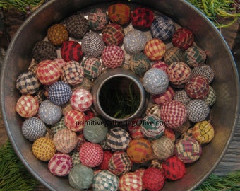 12 Mini Read Description Hand Wrapped RAG BALLS Ragballs Primitive Farmhouse Homespun Bowl Filler Tucks Ornies Ornaments