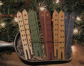 10 Primitive Handmade Wood Pencil Saltbox House Ornament Tucks