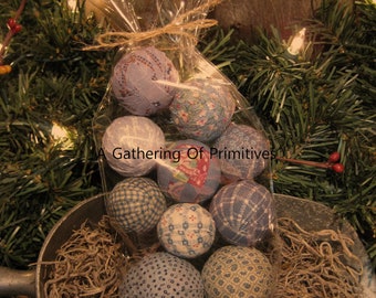 Primitive Bag of 10 Rag Balls Farmhouse Blue Hand Wrapped NO STROFOAM Bowl Filler Tuck Ornies Ornaments