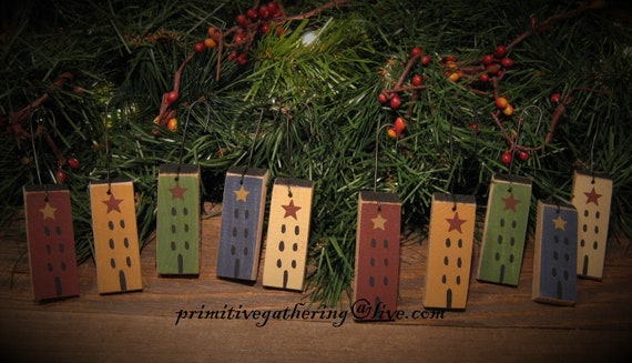 = 10 Primitive MINI Wood SaLTBoX HouSe Ornies Ornaments Great Filler Tucks 