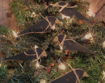 10 Black Crows Primitive Star Patriotic Americana Farmhouse Ornaments Wood Ornies Tuck