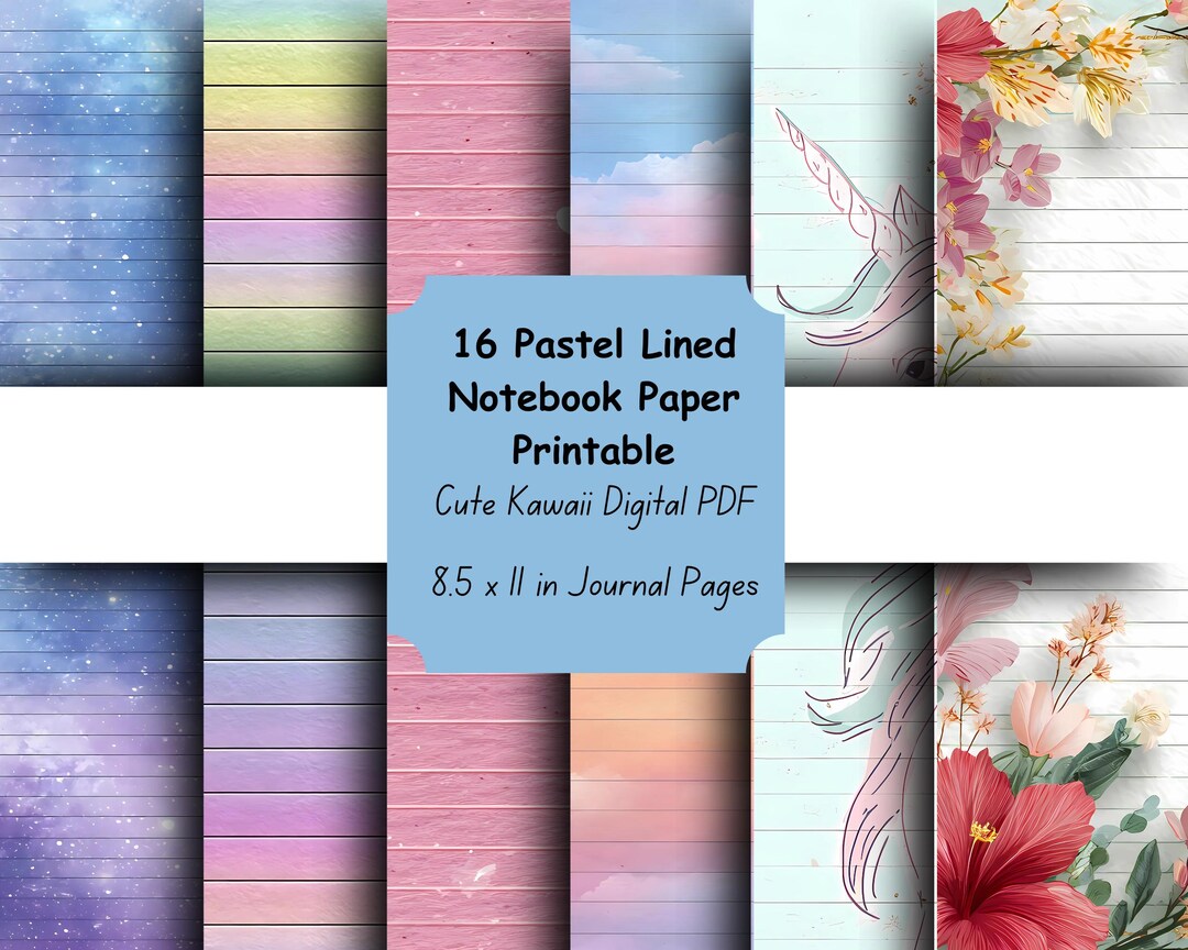 Pastel Lined Notebook Paper Printable – Cute Kawaii Digital PDF ...