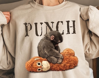 Monkey Punch Cozy Sweatshirt, Baby Monkey And Plush Toy, Animal Lover Gift, Cute Viral Shirt