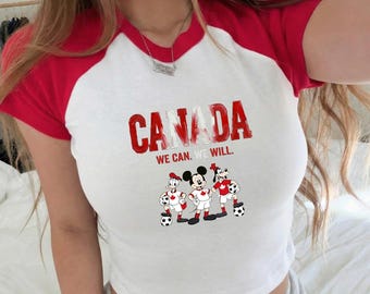 Canada 2026 World Tournament USA Mickey And Friends Shirt, One Nation One Team Baby Tee, USA Apparel, Retro Sports Crop Top, Game Day Outfit