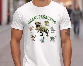 Personalized Grandpasaurus T-Shirt: Grandkids' Names, Dinosaur Grandpa Gift