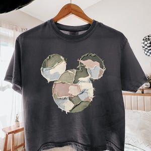 Comfort Colors Patchwork Mickey Boxy Tee, Disney Shirt Women, Boho Mickey Shirt, Aesthetic Disney Tee, Earthy Disney Trip Shirt