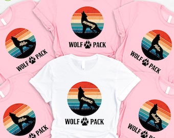 Personalized Wolf Pack Family Matching Shirts, Mama Papa Daddy Baby Wolf Tee, Custom Name Family Reunion T-Shirt, Camping Group Gift