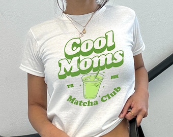 Cool Moms Matcha Club Baby Tee, Matcha Mom Shirt, Mothers Day T-Shirt, Y2K Retro Crop Top, Matcha Lover Mom Tee, Mothers Day Wellness Tee