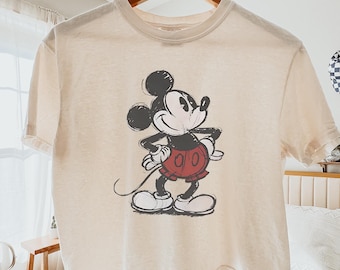 Comfort Colors Vintage Mickey Boxy Tee, Hand Drawn Mickey Mouse Sketch Shirt, Retro Disney Trip Tee, Disneyland Vacation Gift