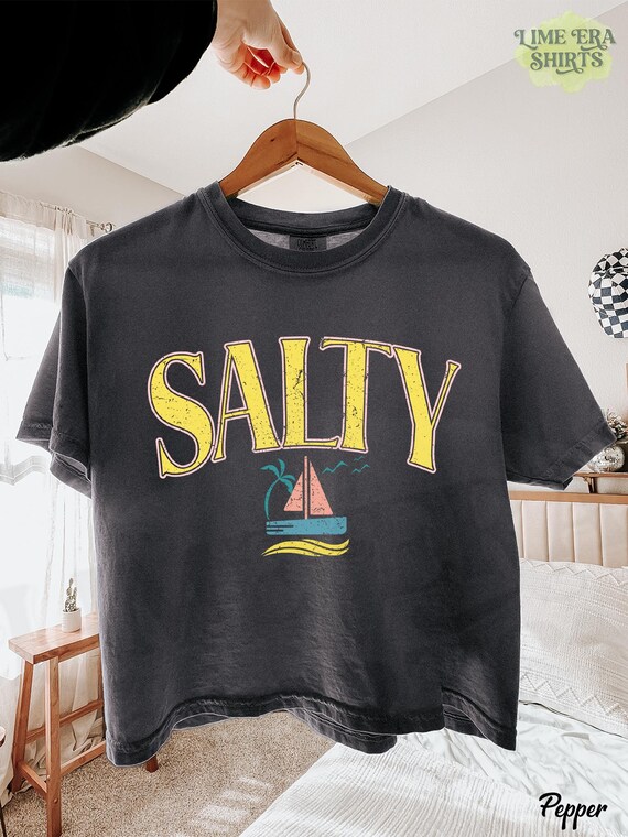 Salty Comfort Colors Boxy Tee, Retro Beach Shirt Women, Vintage Sailboat Graphic Tee, Summer Vacation Shirt, Trendy Coastal Beach Tee