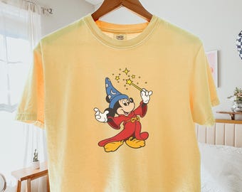 Comfort Colors® Sorcerer Mickey Boxy Tee, Retro Fantasia Mickey Crop Top, Vintage Disney Wizard Boxy Shirt, Disneyland Trip Fantasmic Tee
