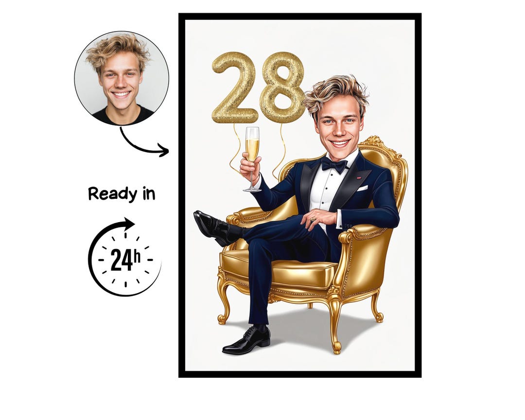 Custom Caricature for 28th Birthday, 28th Anniversary, Caricature ...