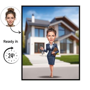 May include: A cartoon illustration of a real estate agent holding keys and a tablet, standing in front of a house. The image includes a portrait of the agent and text that reads "Ready in 24h".