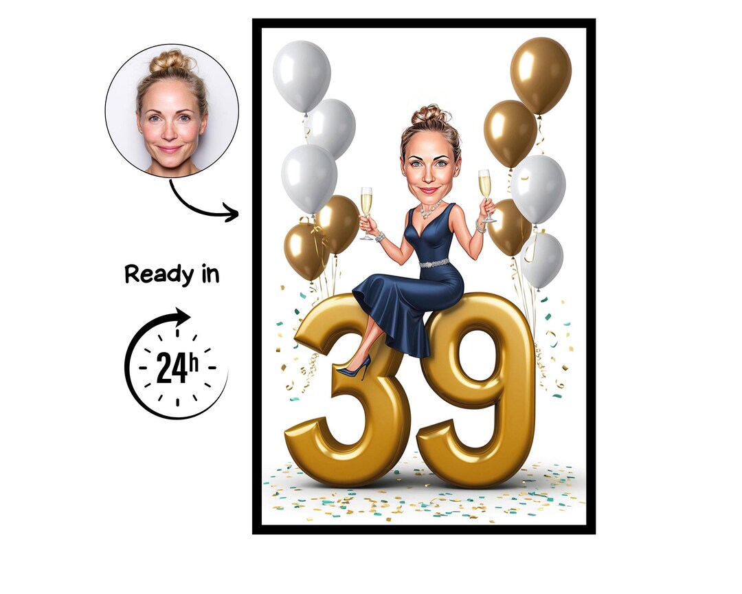 Custom Caricature for 39th Birthday, 39th Anniversary, Caricature ...