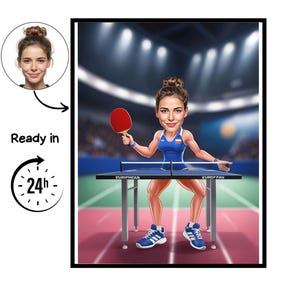 Table Tennis cartoon Portrait, Table Tennis gift, Custom Table Tennis Caricature, Table Tennis caricature from photo, gift for Table Tennis