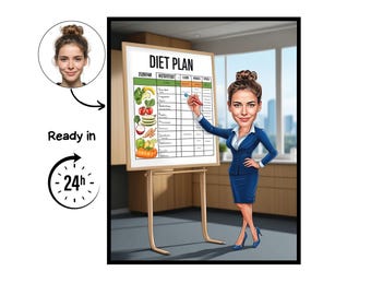 Portrait de dessin animé de nutritionniste, cadeau de nutritionniste, caricature de nutritionniste personnalisée, caricature de nutritionniste à partir d'une photo, cadeau pour nutritionniste