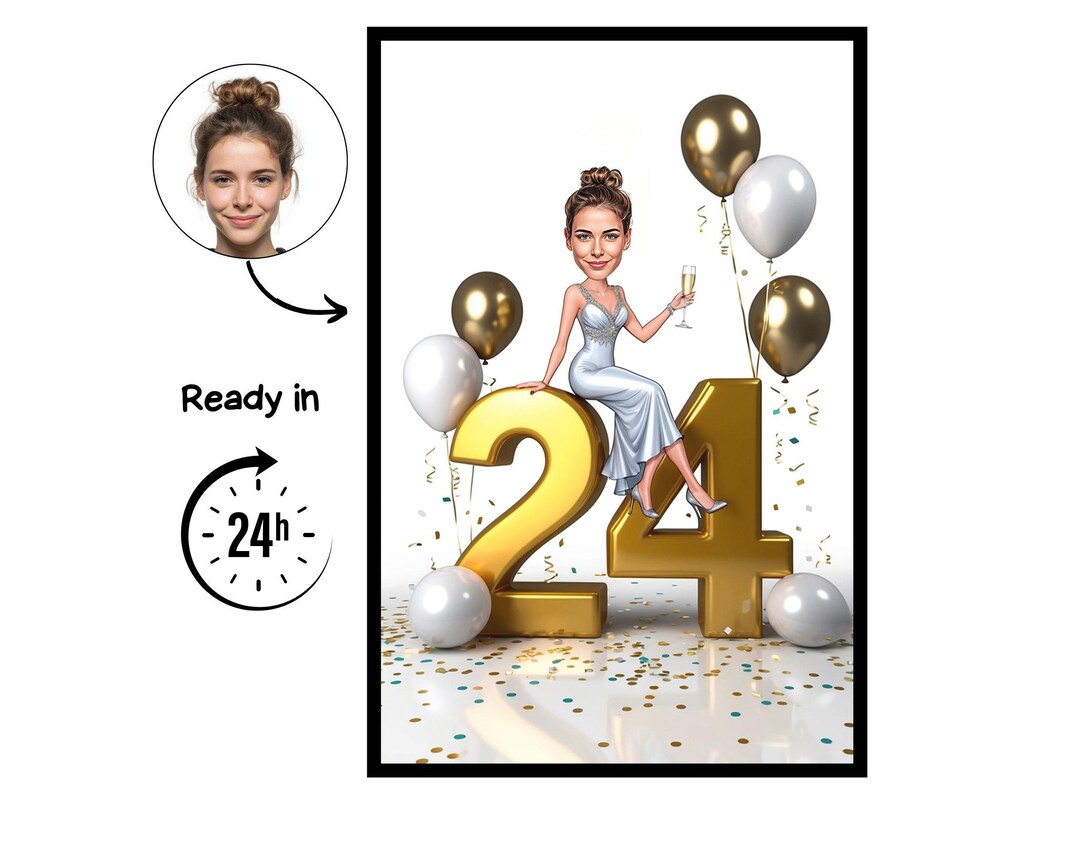 Custom Caricature for 24th Birthday, 24th Anniversary, Caricature ...