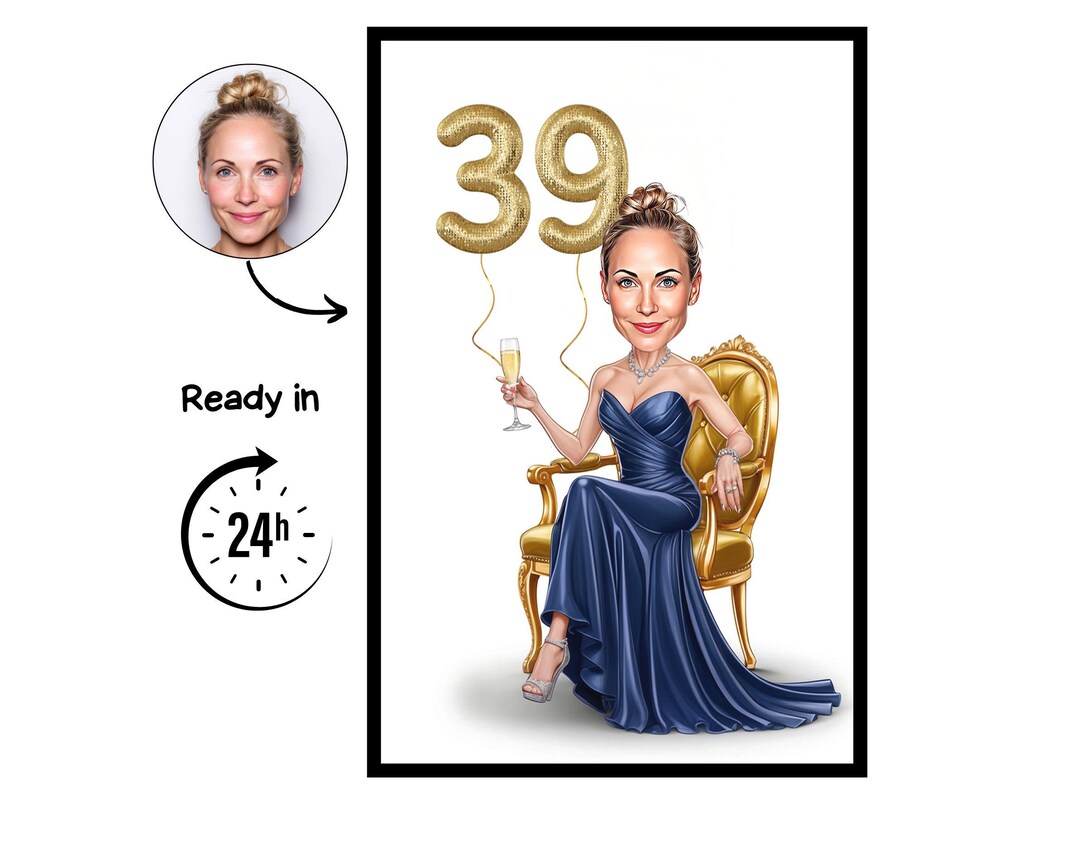 Custom Caricature for 39th Birthday, 39th Anniversary, Caricature ...
