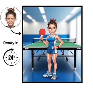Table Tennis cartoon Portrait, Table Tennis gift, Custom Table Tennis Caricature, Table Tennis caricature from photo, gift for Table Tennis