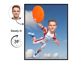 Ultimate Frisbee cartoon Portrait, Frisbee gift, Custom Frisbee Caricature, Frisbee caricature from photo, gift for Frisbee Player