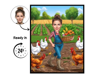 Retrato de caricatura de granjero, regalo de granjero, caricatura de granjero personalizada, caricatura de granjero a partir de una foto, regalo para granjero, retrato de granjero